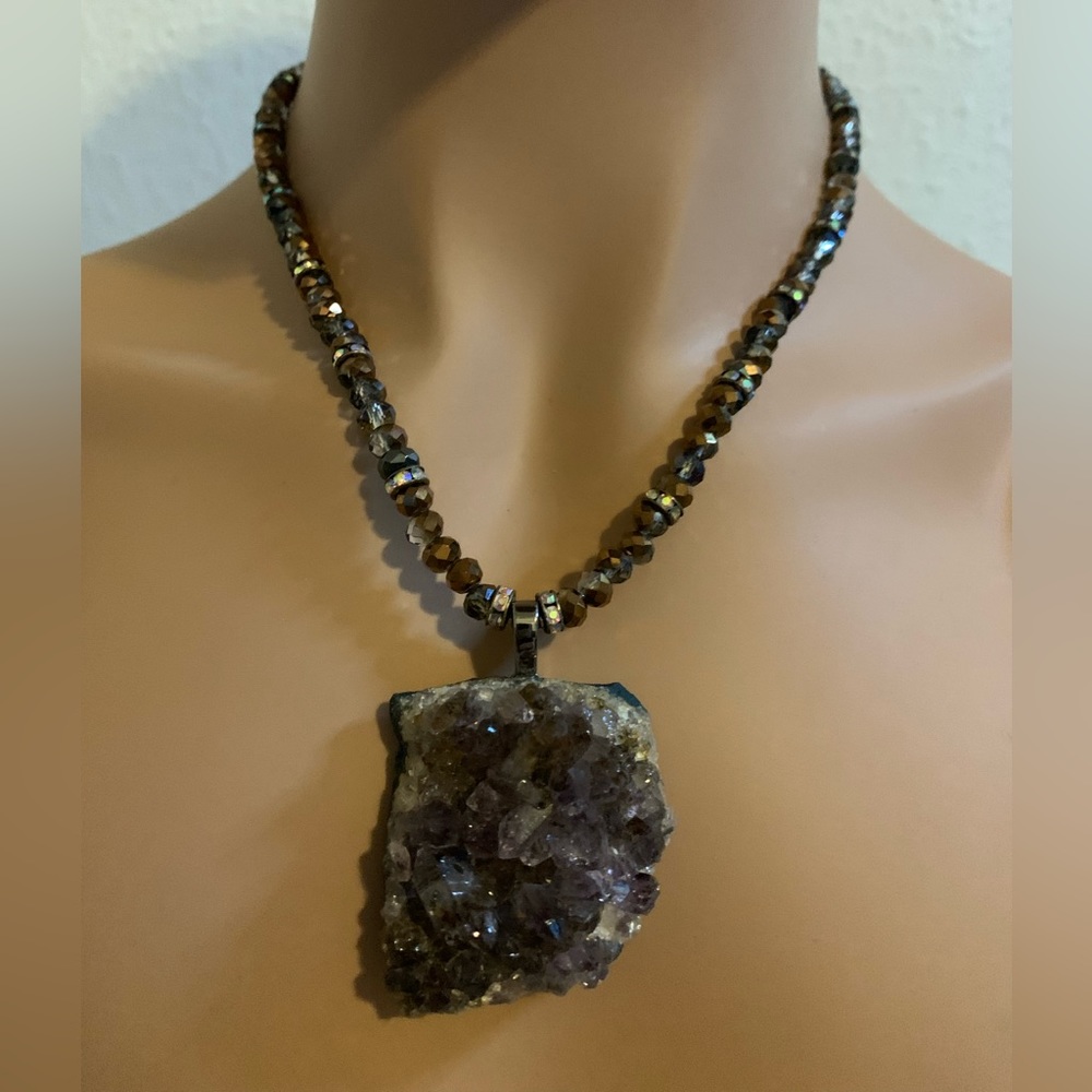 Vintage Amethyst & AB Bead Sterling Silver Necklace